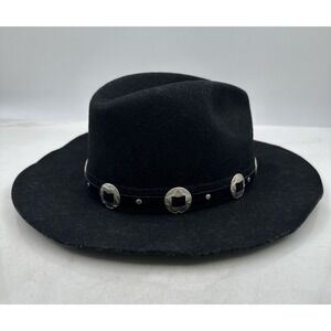 VTG Turner Hat Co Cowboy Hat Mens Large Black Felt Hat Silver Trim Santa Fe USA